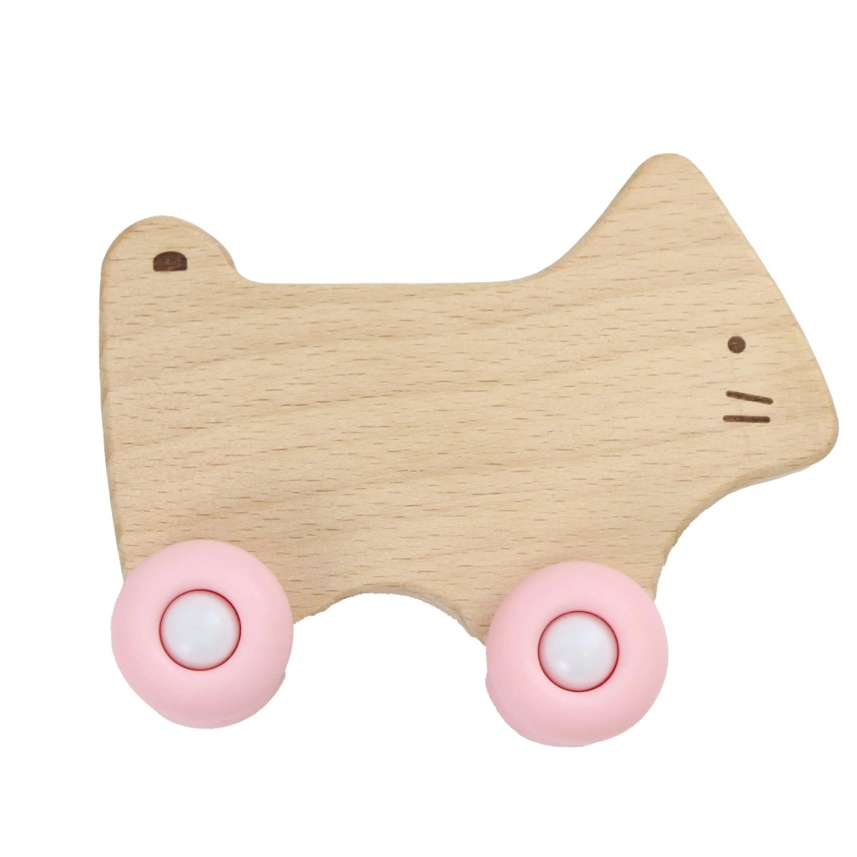 Goosewaddle® | Newborn Baby Blankets Toys Teethers Bibs & More Goosewaddle Pink Kitten Teether with Wheels