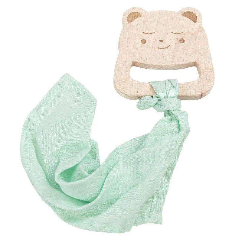 Bear and Mint Wooden Teether & Blankie Goosewaddle® | Newborn Baby Blankets Toys Teethers Bibs & More