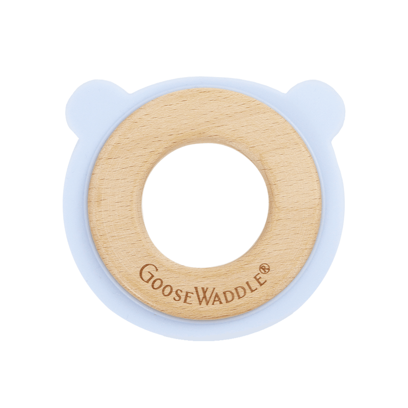 Blue Bear Animal Teether Wooden + Silicone Goosewaddle® | Newborn Baby Blankets Toys Teethers Bibs & More
