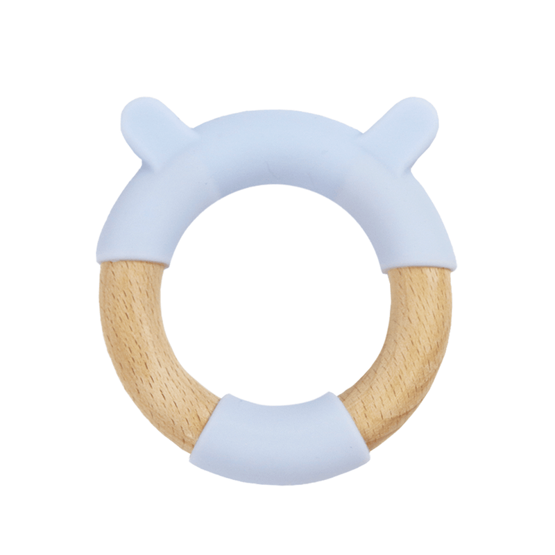 Blue Bear Circle Bear Head Teether Silicone + Wood Teether Goosewaddle® | Newborn Baby Blankets Toys Teethers Bibs & More