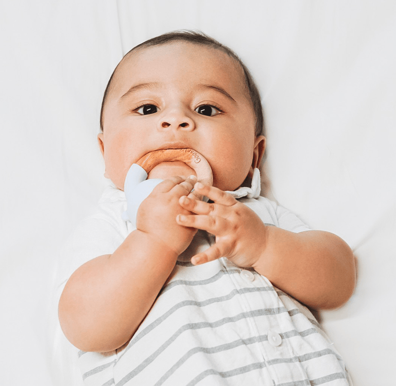 Rattle Teether Wooden + Silicone (4 Colors) Goosewaddle® | Newborn Baby Blankets Toys Teethers Bibs & More