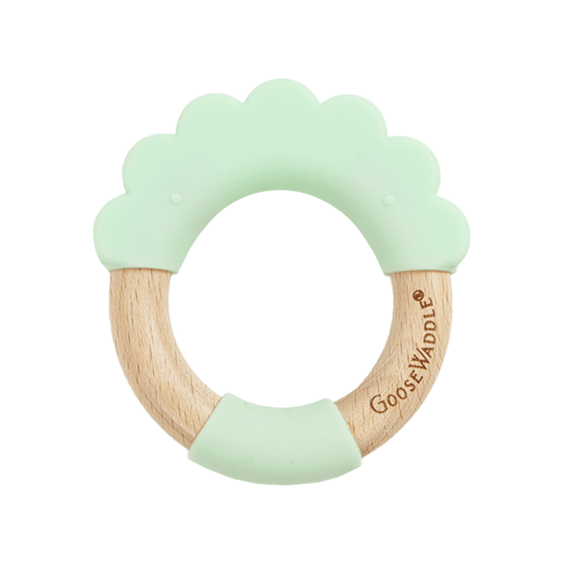 Mint Lion Circle Lion Head Teether Silicone + Wood Teether Goosewaddle® | Newborn Baby Blankets Toys Teethers Bibs & More