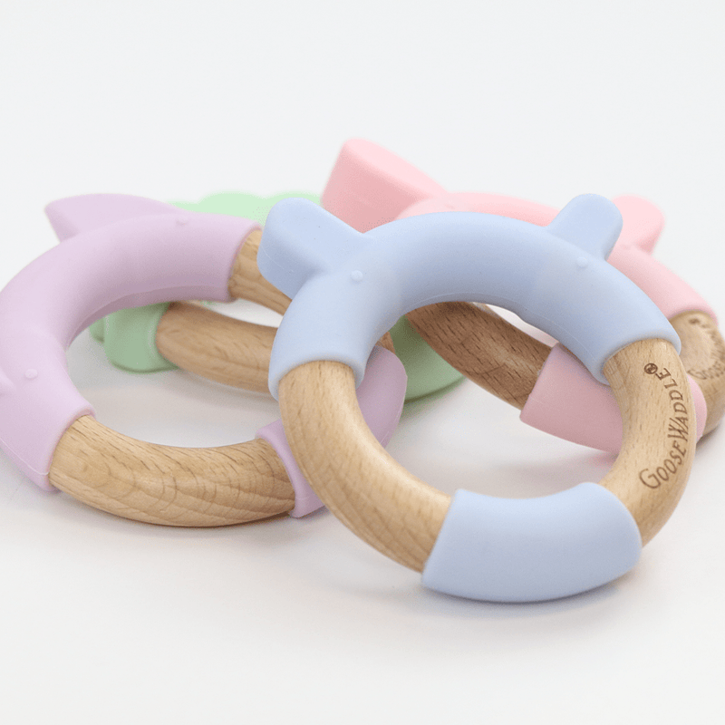 Mint Lion Circle Lion Head Teether Silicone + Wood Teether Goosewaddle® | Newborn Baby Blankets Toys Teethers Bibs & More