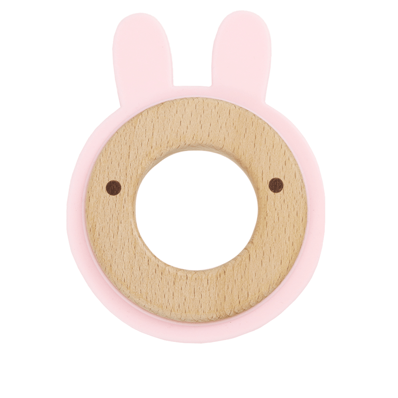 Pink Bunny Silcone + Wood Teether Goosewaddle® | Newborn Baby Blankets Toys Teethers Bibs & More
