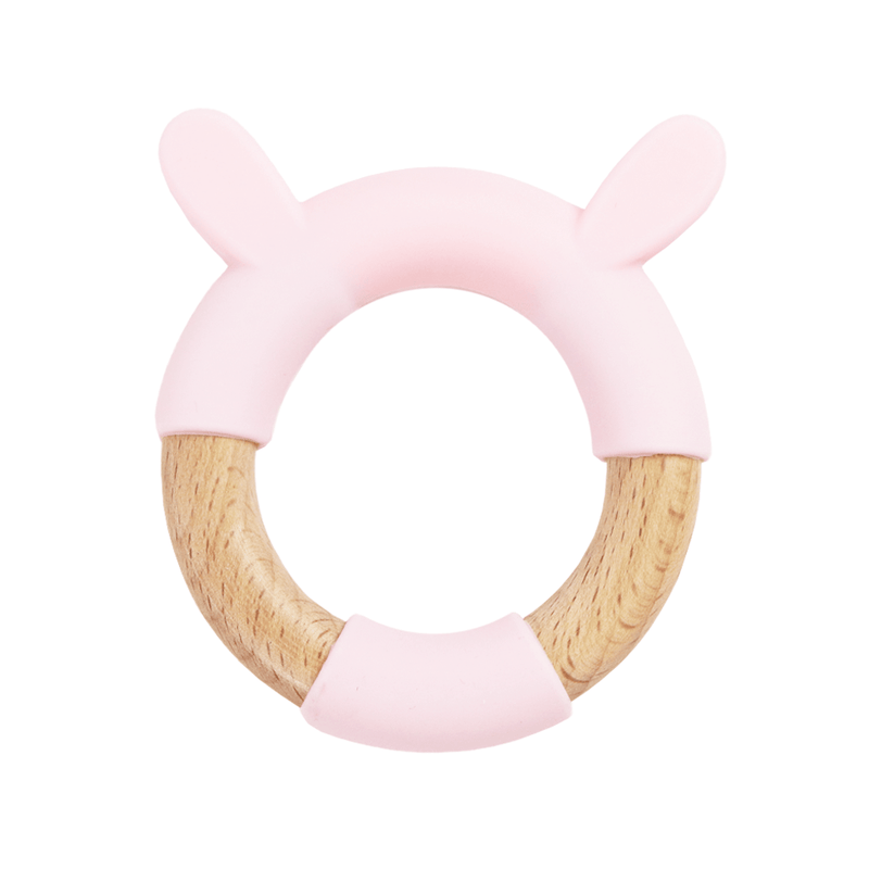 Pink Bunny Circle Bunny Head Teether Wooden + Silicone Goosewaddle® | Newborn Baby Blankets Toys Teethers Bibs & More