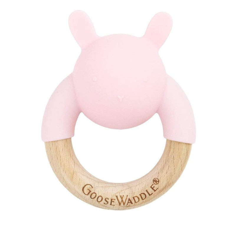 Rattle Teether Wooden + Silicone (4 Colors) Goosewaddle® | Newborn Baby Blankets Toys Teethers Bibs & More