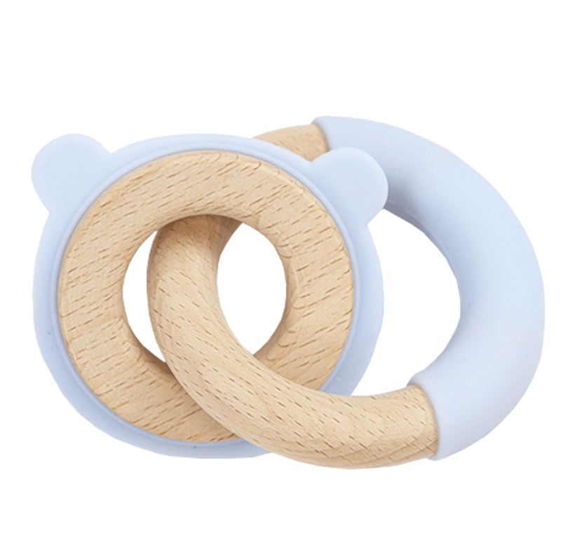 Blue Bear Silicone + Wood Double Teether Goosewaddle® | Newborn Baby Blankets Toys Teethers Bibs & More