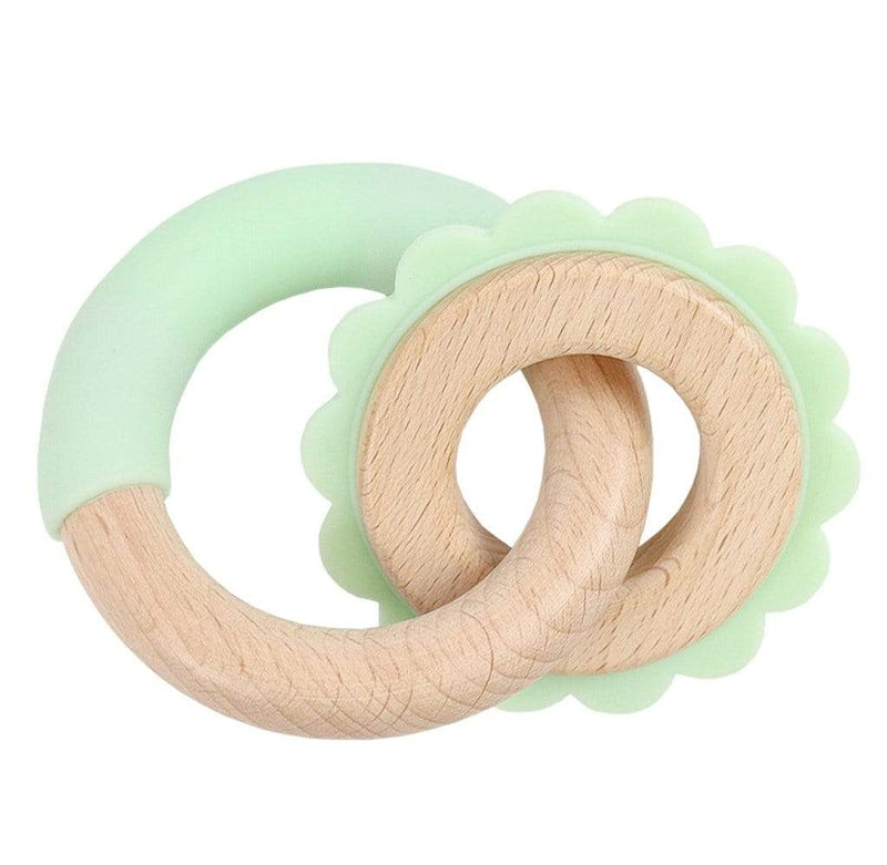 Mint Lion Silicone + Wood Double Teether Goosewaddle® | Newborn Baby Blankets Toys Teethers Bibs & More