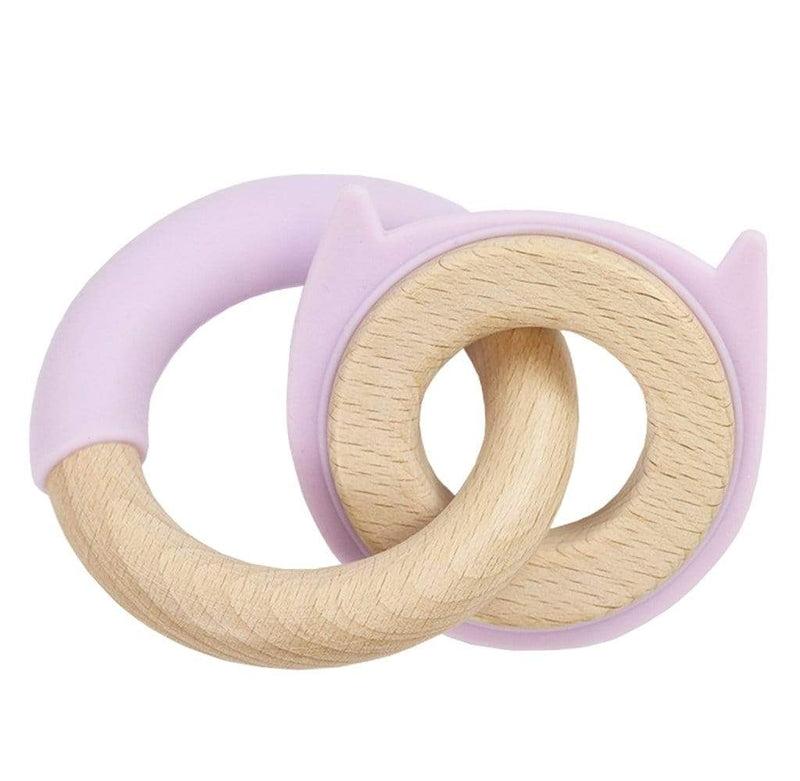 Lavender Kitten Silicone + Wood Double Teether Goosewaddle® | Newborn Baby Blankets Toys Teethers Bibs & More