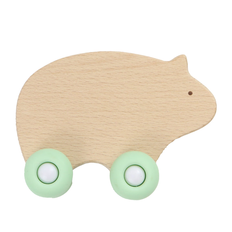 Silicone + Wood Teether with Wheels (3 Colors) Goosewaddle® | Newborn Baby Blankets Toys Teethers Bibs & More