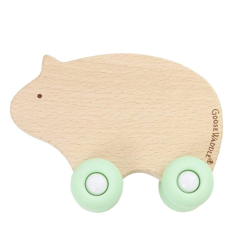 Silicone + Wood Teether with Wheels (3 Colors) Goosewaddle® | Newborn Baby Blankets Toys Teethers Bibs & More