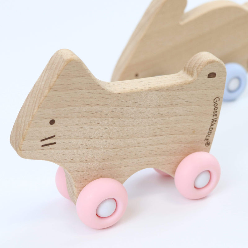 Silicone + Wood Teether with Wheels (3 Colors) Goosewaddle® | Newborn Baby Blankets Toys Teethers Bibs & More