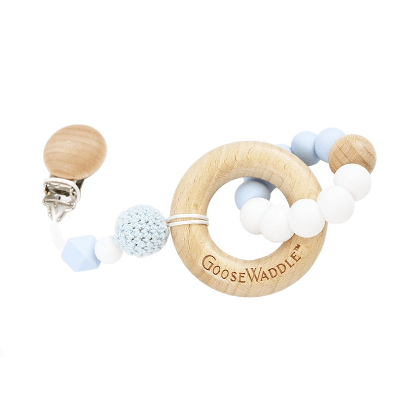 Attachable Wooden & Silicone Teether with Clasp (4 Colors) Goosewaddle® | Newborn Baby Blankets Toys Teethers Bibs & More