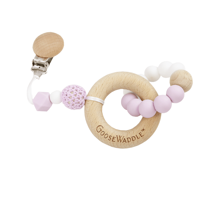 Attachable Wooden & Silicone Teether with Clasp (4 Colors) Goosewaddle® | Newborn Baby Blankets Toys Teethers Bibs & More