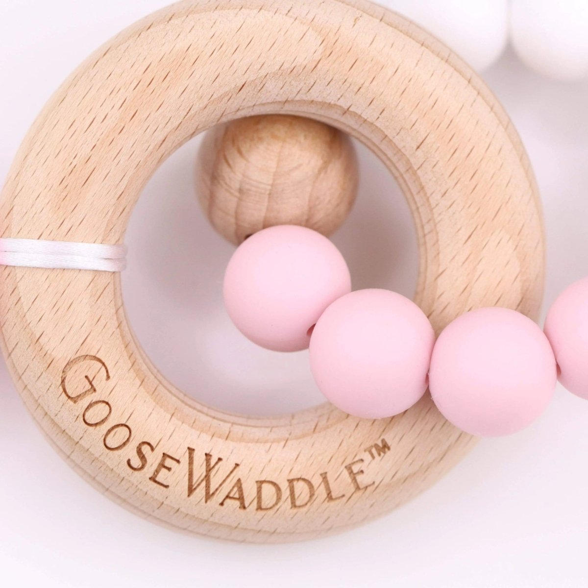Wooden and Silicone Teether - Pink Goosewaddle® | Newborn Baby Blankets Toys Teethers Bibs & More
