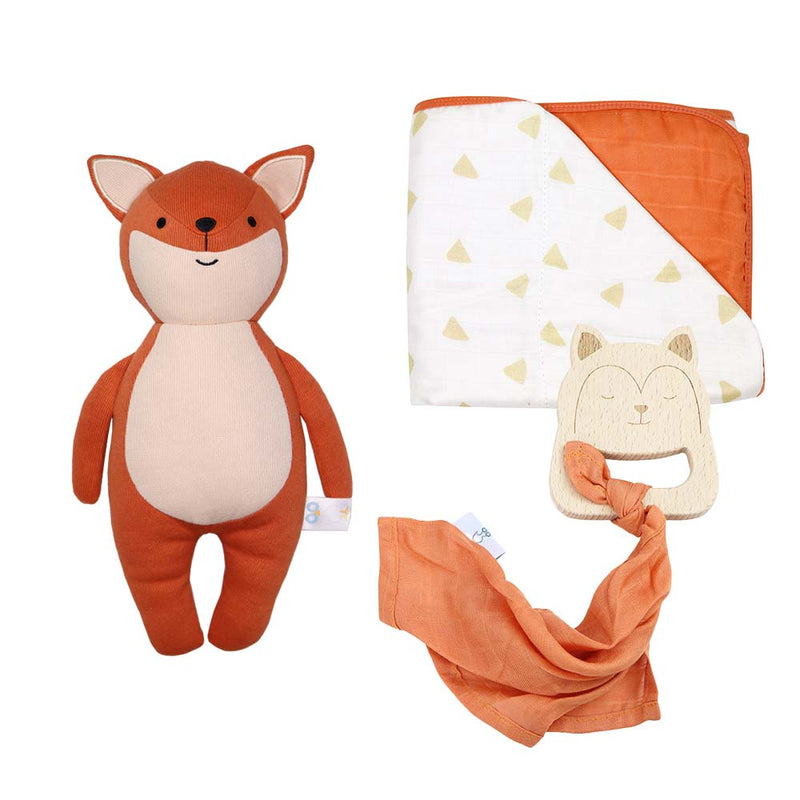 Terracotta Fox Gift Set Goosewaddle® | Newborn Baby Blankets Toys Teethers Bibs & More