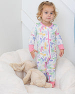 Baby convertible coverall in Grace Wings print with two-way zipper and fold-over convertible feet