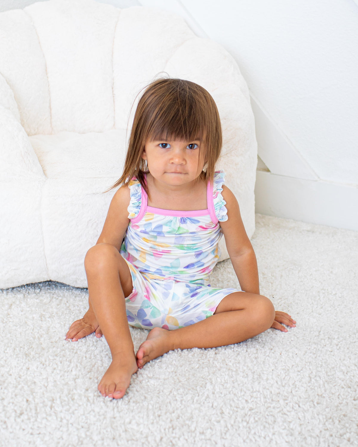 Baby and toddler two-piece set with flutter-strap tank top and matching shorts
