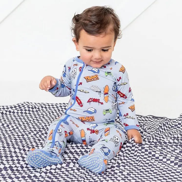 Bestaroo Graffiti Print Bamboo Footie With Two Way Zipper And Fold Over Mittens - 