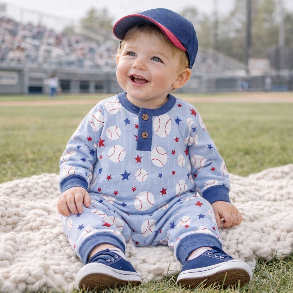 Grand Slam Bamboo Baseball Henley Romper for Baby Boys - Sleeve, Baby & Toddler Clothing, Child, Smile, Eye | Everetts Place