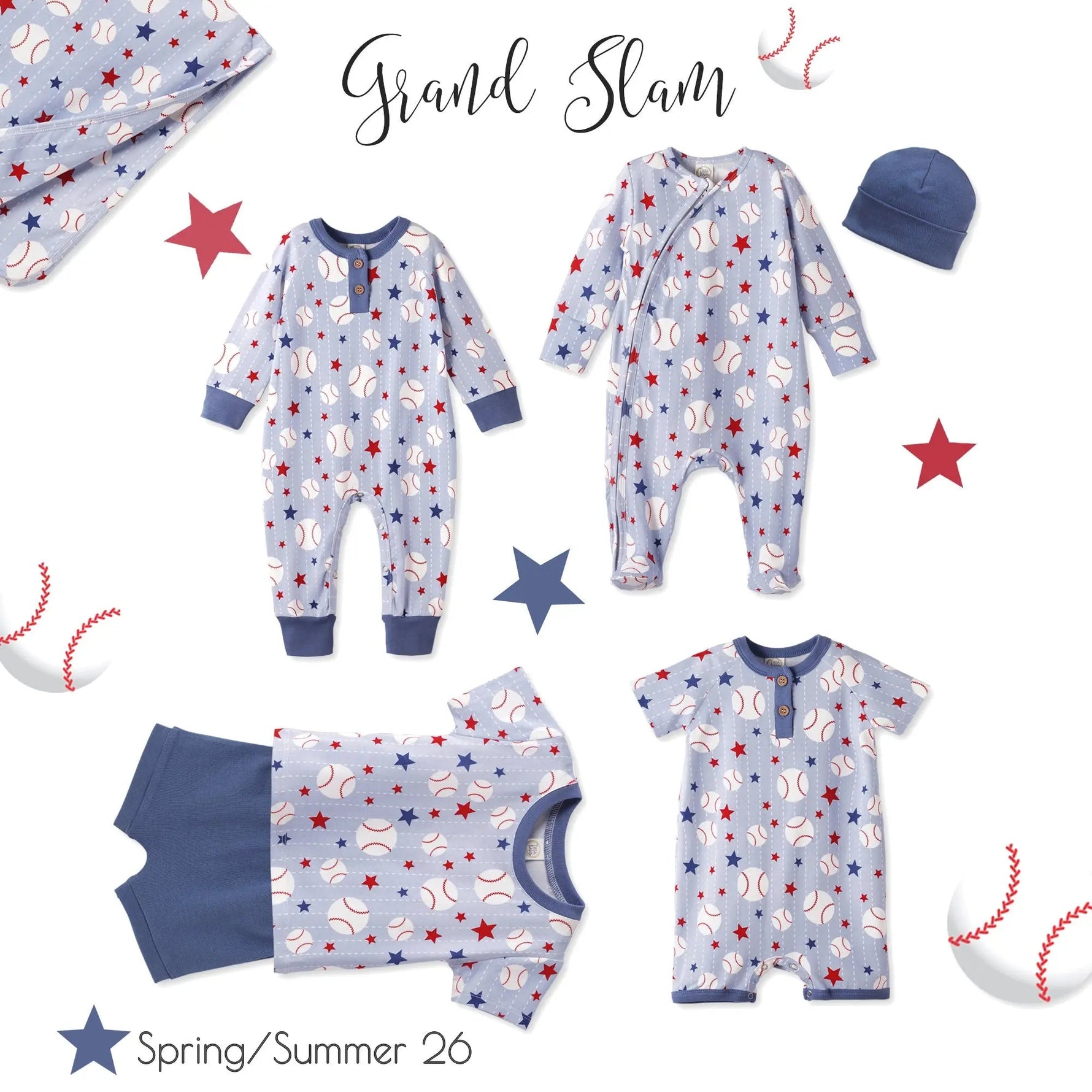 Tesa Babe Grand Slam Baseball Bamboo Shorty Romper for Baby Boys - 