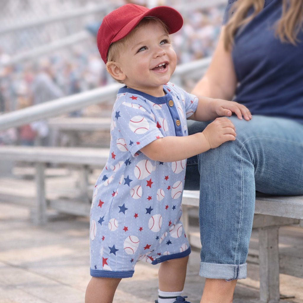 Grand Slam Baseball Bamboo Shorty Romper for Baby Boys - Sleeve, Baby & Toddler Clothing, Happiness, Child, Smile | Everetts Place