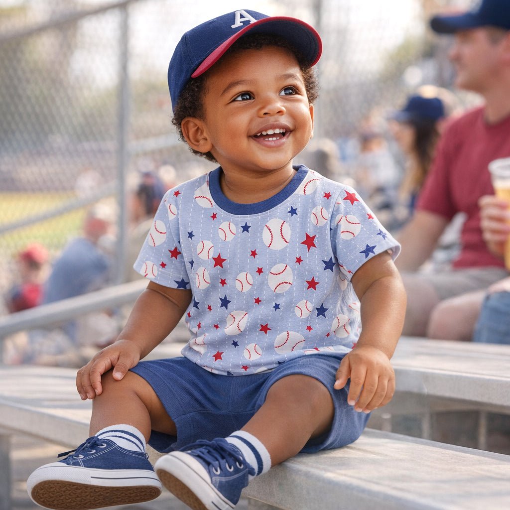Grand Slam Baseball Bamboo Tee & Cotton Shorts Set for Boys - Sleeve, Neck, Child, Baby & Toddler Clothing, Headgear | Everetts Place