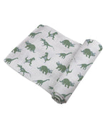 Newcastle Classics Granite Green Dinosaur Cotton Swaddle Blanket for Soft Comfortable Babies - 