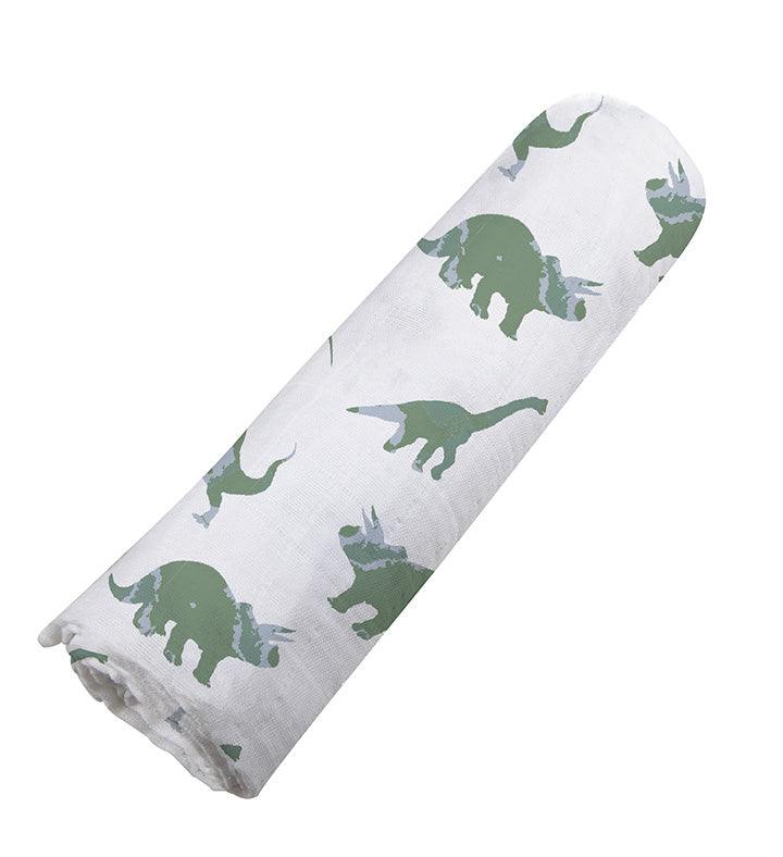 Newcastle Classics Granite Green Dinosaur Cotton Swaddle Blanket for Soft Comfortable Babies - 