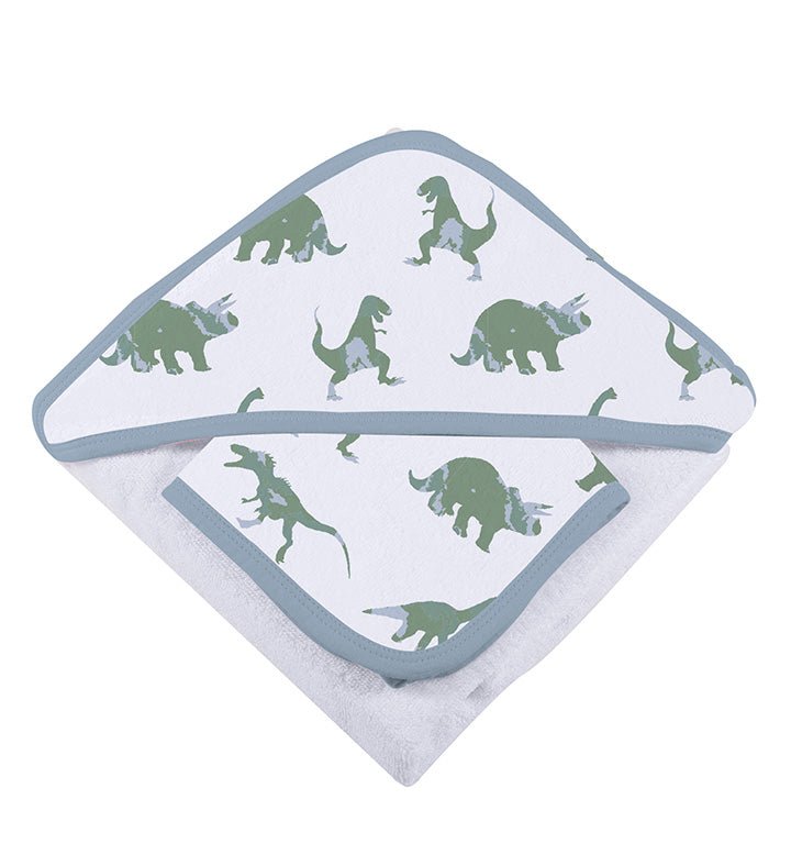 Newcastle Classics Granite Green Dinosaur Hooded Towel Set with Washcloth for Kids - 