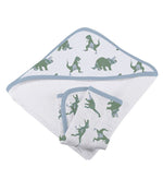 Newcastle Classics Granite Green Dinosaur Hooded Towel Set with Washcloth for Kids - 