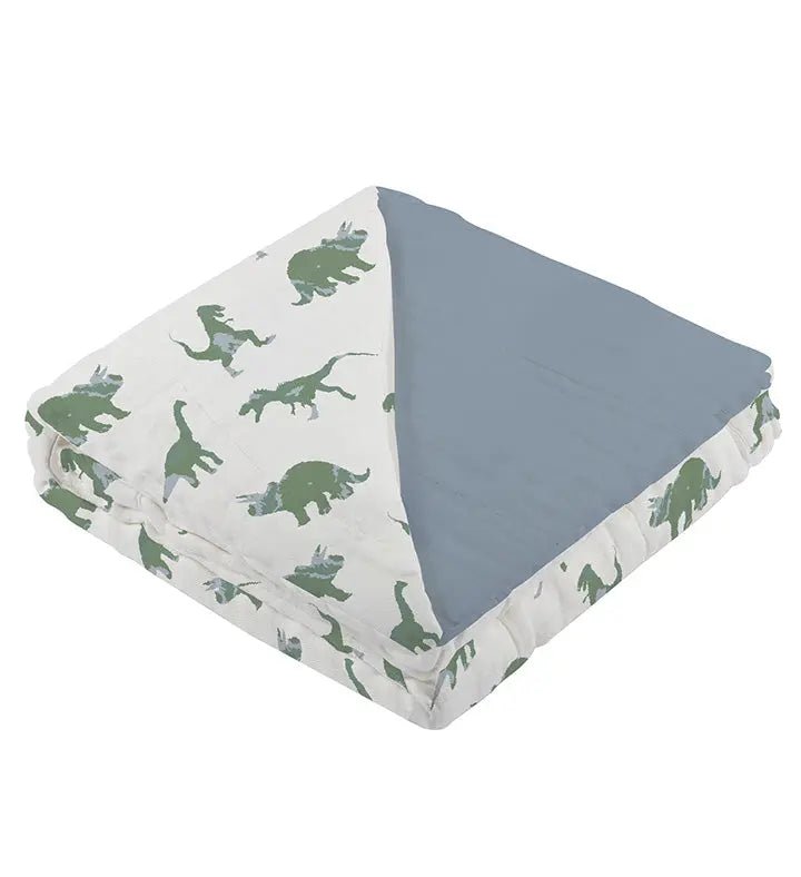 Newcastle Classics Granite Green Dinosaurs and Blue Fog Cotton Newcastle Blanket - 