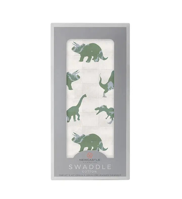 Newcastle Classics Granite Green Dinosaurs Cotton Swaddle - 