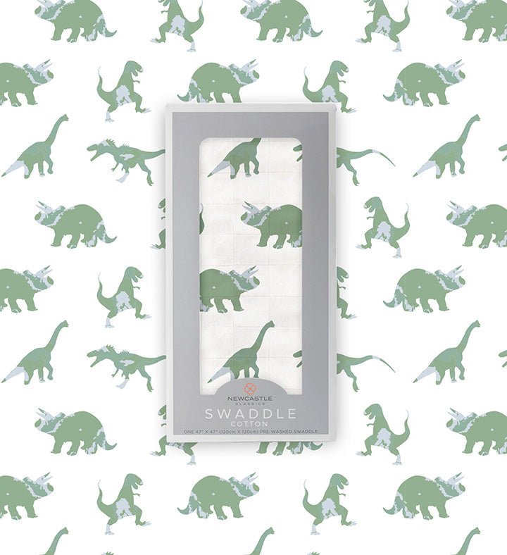 Newcastle Classics Granite Green Dinosaurs Cotton Swaddle