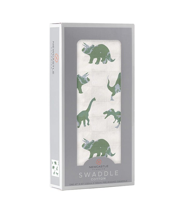 Newcastle Classics Granite Green Dinosaurs Cotton Swaddle