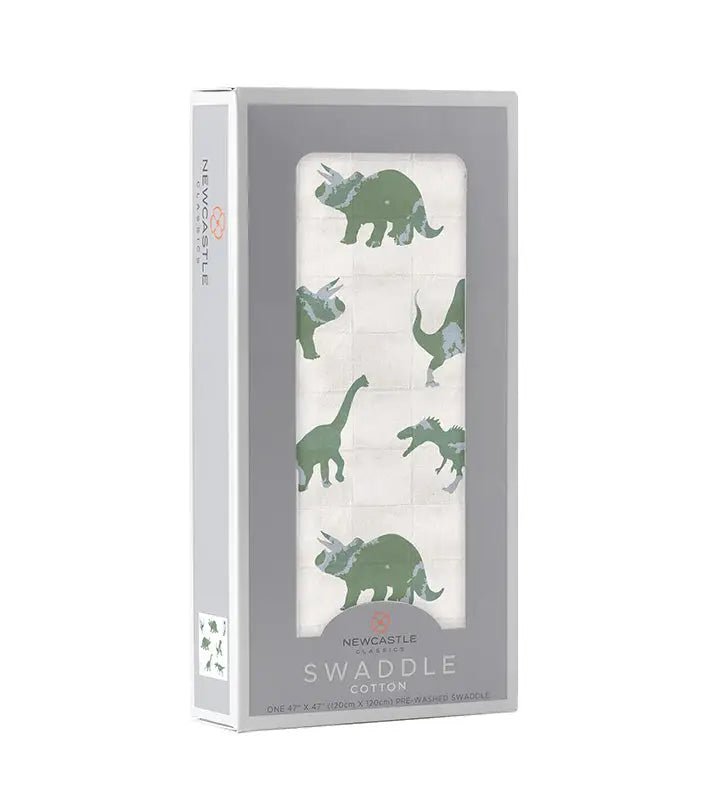 Newcastle Classics Granite Green Dinosaurs Cotton Swaddle - 