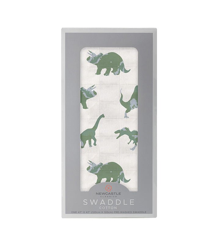 Granite Green Dinosaurs Cotton Swaddle - Dinosaur, Paper, Paper Product, Animal Figure, Velociraptor | Everetts Place