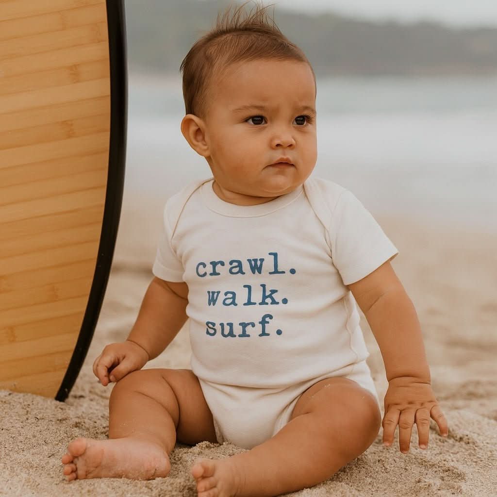 Finn + Emma graphic bodysuit | crawl walk surfEveretts Place