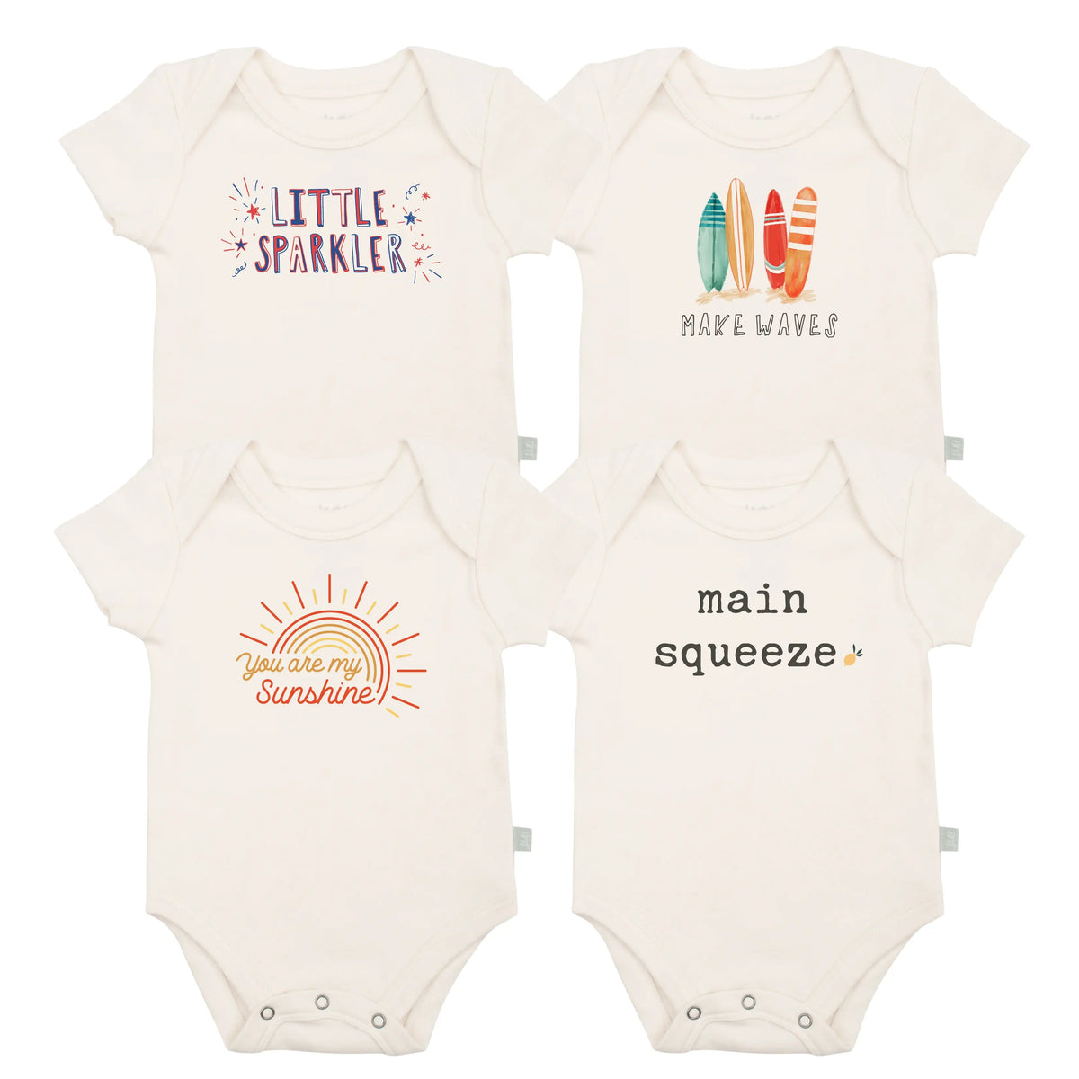 Finn And Emma Graphic Bodysuit Set 5 Pack With Free Gift Buttersoft Organic Cotton For Babies Summer Ready Finn + Emma 