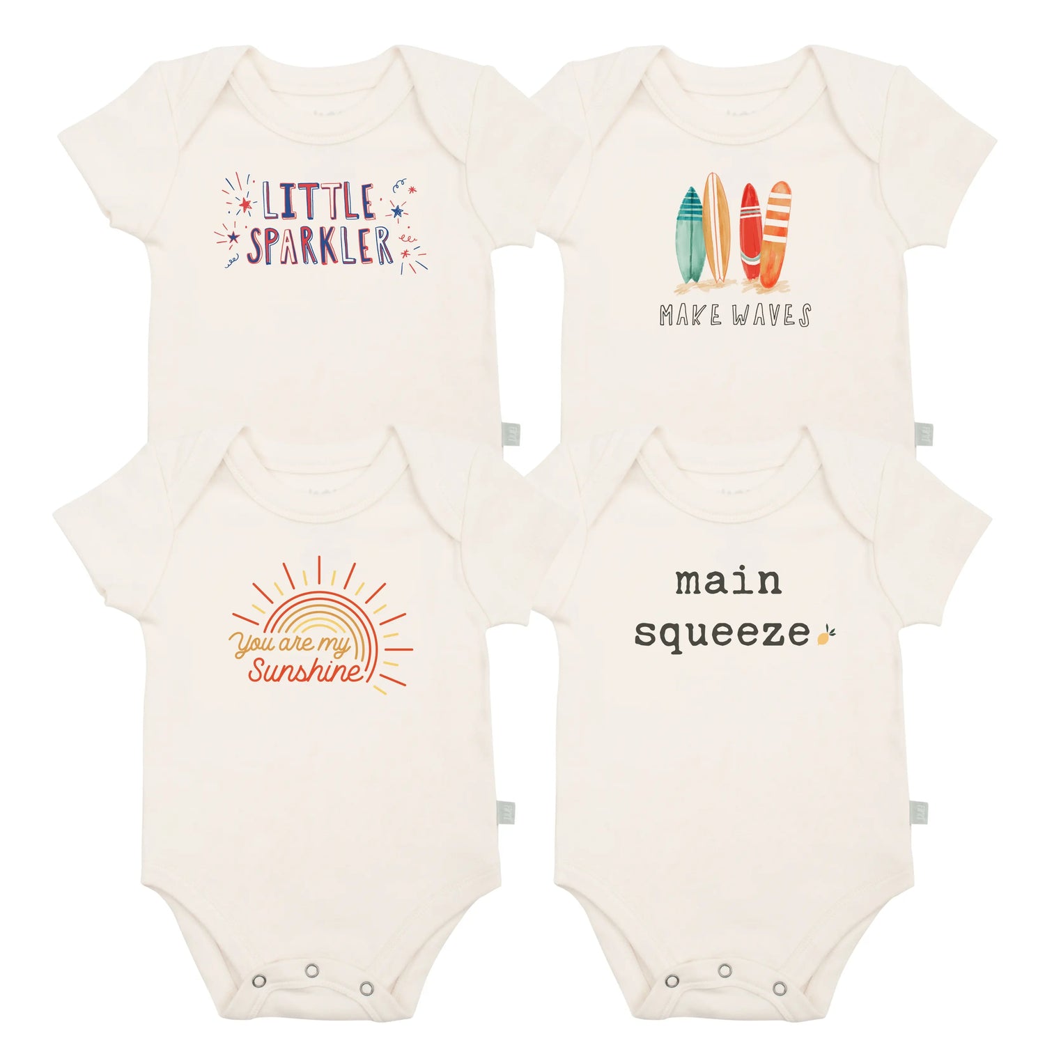 Finn And Emma Graphic Bodysuit Set 5 Pack With Free Gift Buttersoft Organic Cotton For Babies Summer Ready Finn + Emma 