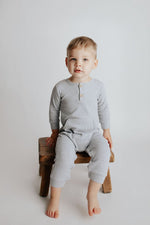 Three Little Tots Gray Baby Ribbed Playsuit with pockets - 