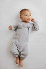 Three Little Tots Gray Baby Ribbed Playsuit with pockets - 