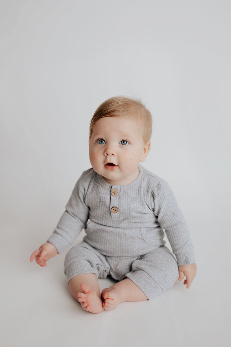 Three Little Tots Gray Baby Ribbed Playsuit with pockets - 