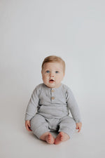 Three Little Tots Gray Baby Ribbed Playsuit with pockets - 