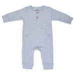 Three Little Tots Gray Baby Ribbed Playsuit with pockets - 