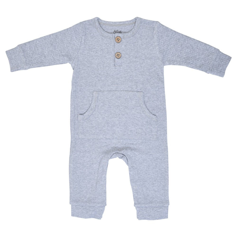 Three Little Tots Gray Baby Ribbed Playsuit with pockets - 