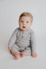 Three Little Tots Gray Baby Ribbed Playsuit with pockets - 