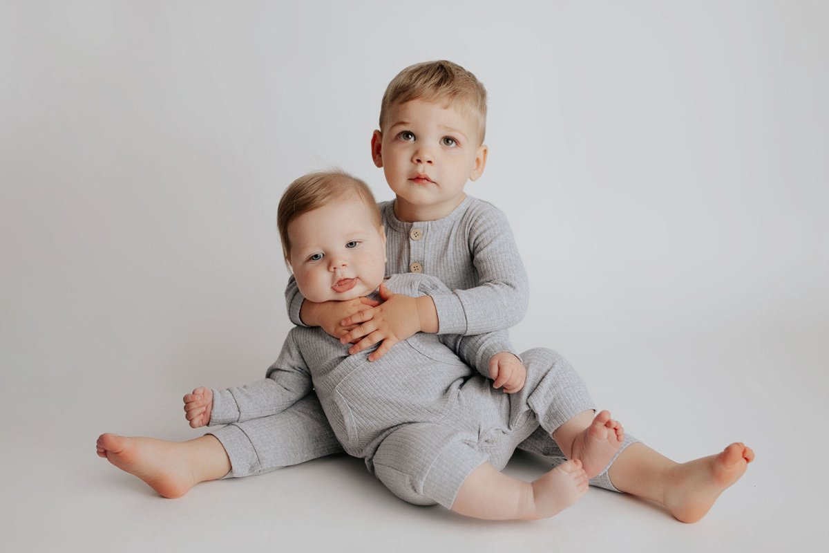 Three Little Tots Gray Baby Ribbed Playsuit with pockets - 