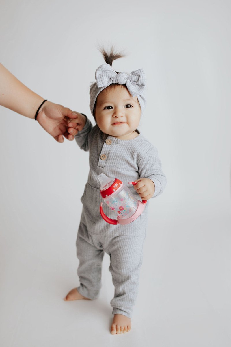 Three Little Tots Gray Baby Ribbed Playsuit with pockets - 