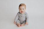 Three Little Tots Gray Baby Ribbed Playsuit with pockets - 